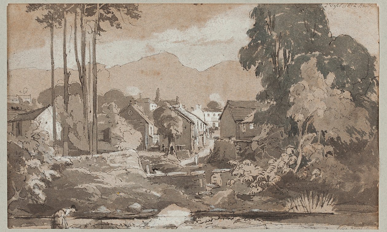 Veja o leste a Ambleside, 1812 (wc no papel) de John Harden