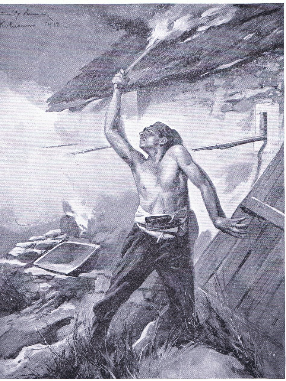 Um incidente fronteiriço da Guerra dos Balcãs de 1912, da História das Nações de Hutchinson (Volume 4) publicado por Hutchinson, c. 1920 (litho) de John Harris Valda