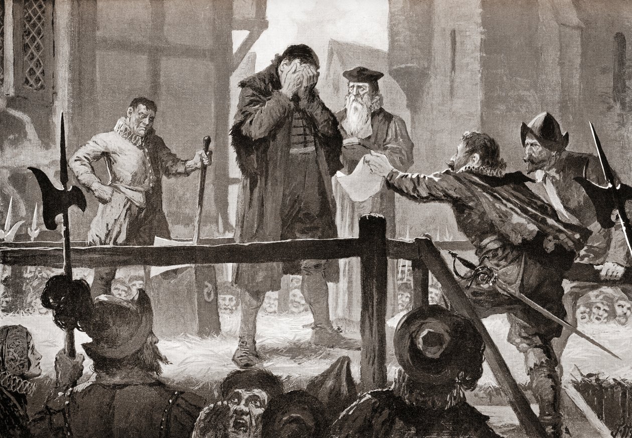 A libertação de Griffenfeldt no cadafalso, após a pintura de John Harris Valda, da History of the Nations de Hutchinson, pub.1915 de John Harris Valda