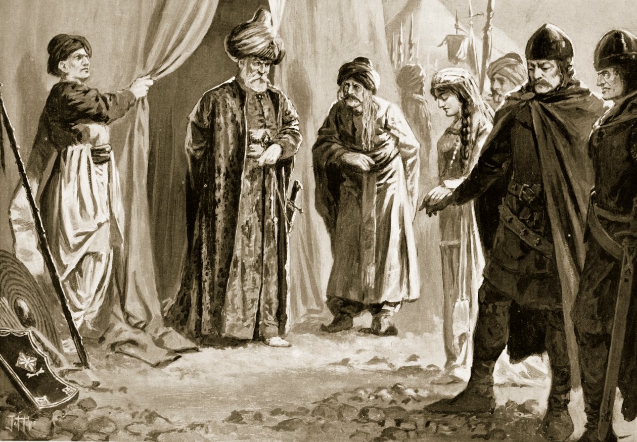 Ivan Shishman III entrega sua irmã ao Sultão Murad I, 1366 de John Harris Valda