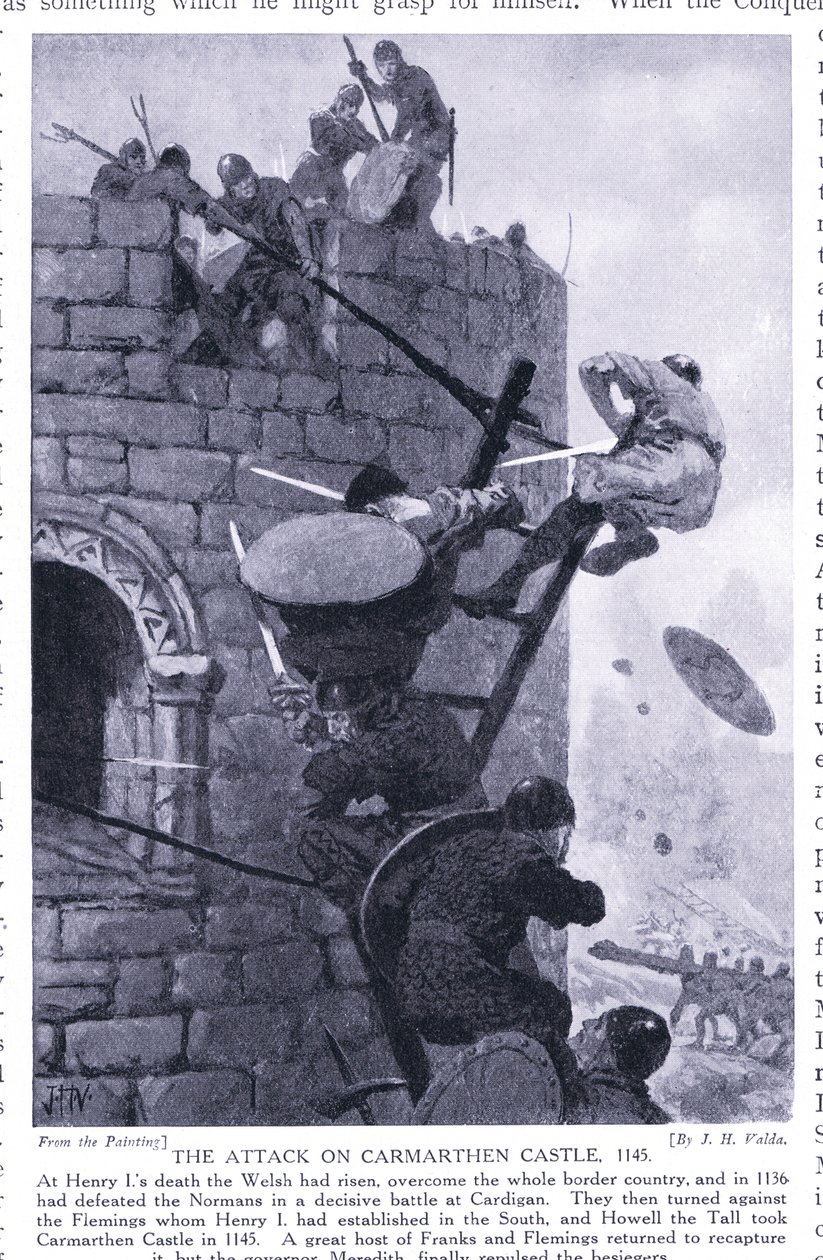 O ataque ao Castelo de Carmarthen AD1136, década de 1920 de John Harris Valda