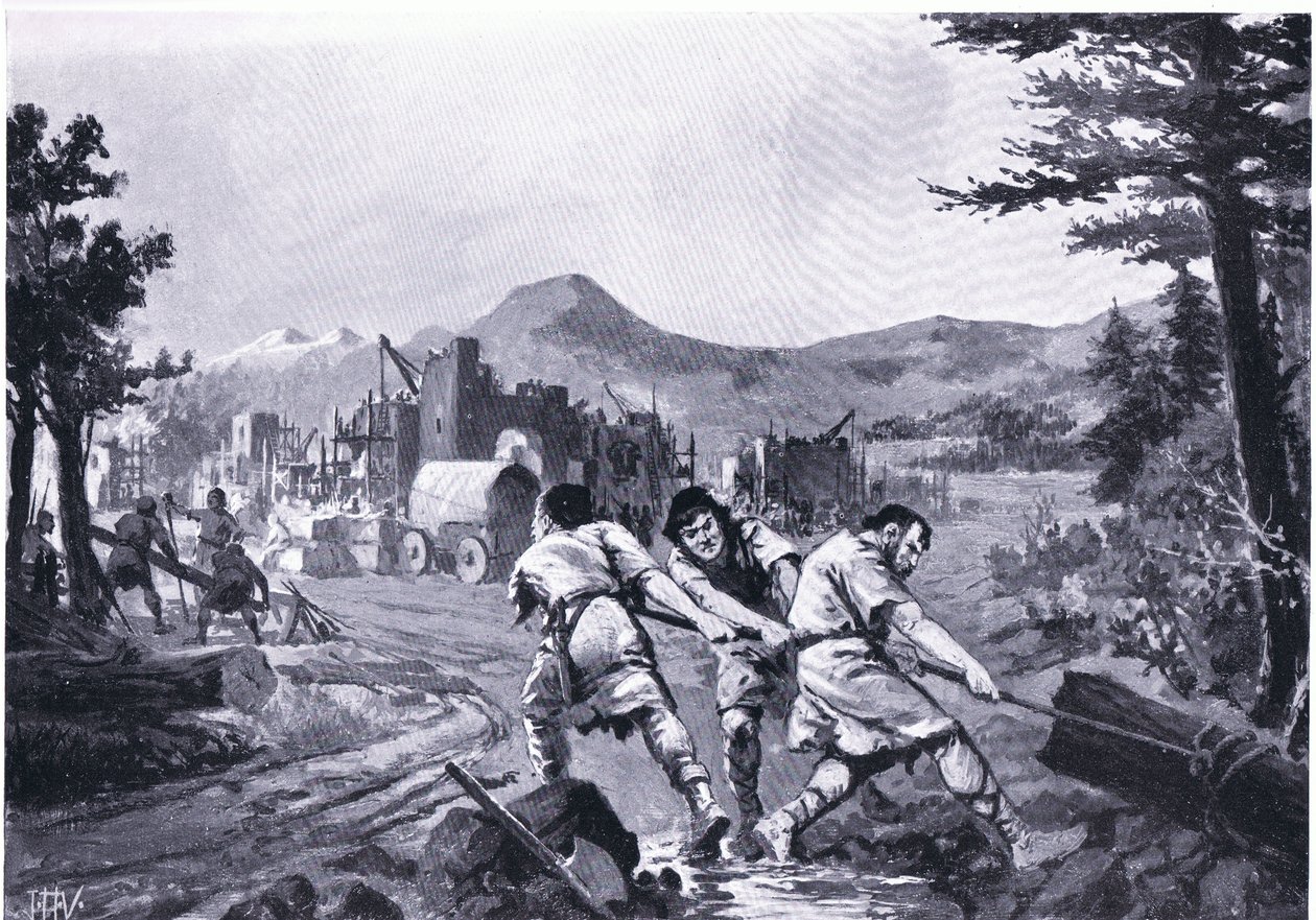 Montanheses Wallachian fundando uma cidade no século IX, da História das Nações de Hutchinson de John Harris Valda