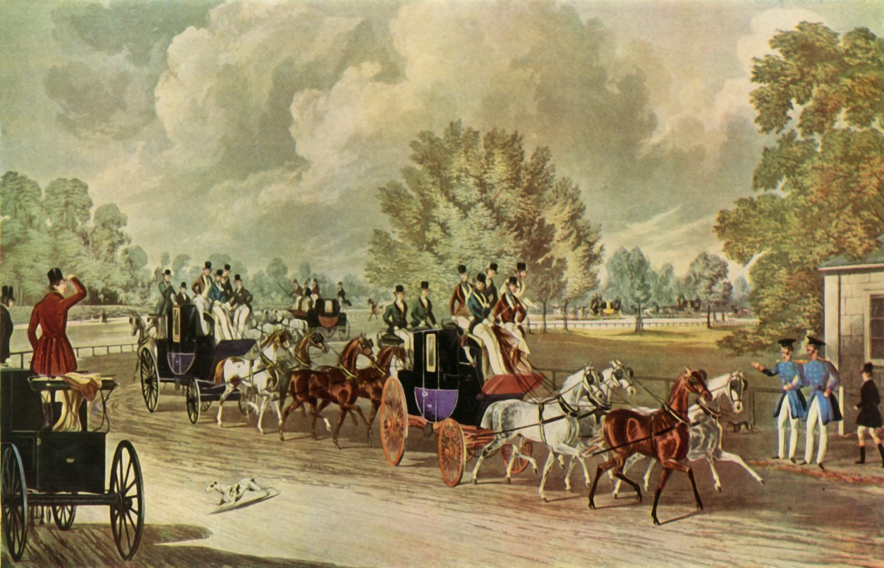 A Meeting of the Four-In-Hand Club, Hyde Park, Londres", c183838, 1947.   de John Harris the Younger