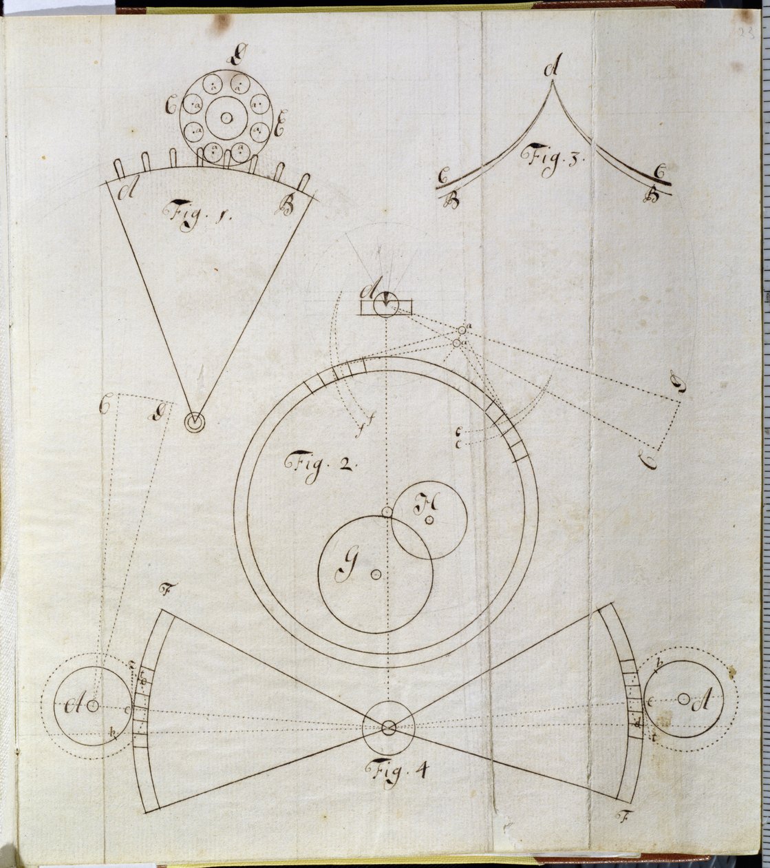 Diagrama dos movimentos do cronometrista (caneta e tinta no papel) de John Harrison