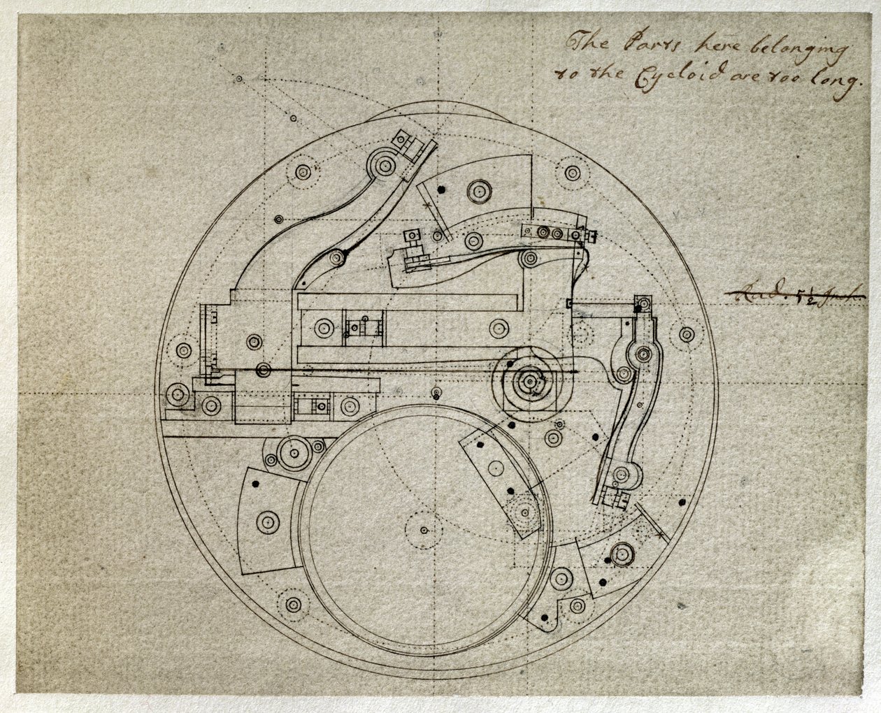 Desenho do esquema do movimento do cronometrista H4 por John Harrison (1693-1776), c.1759 (caneta e tinta sobre papel) de John Harrison