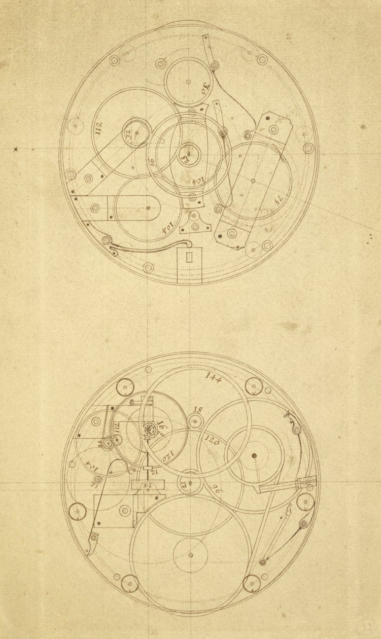 O movimento de H.4, um timekeeper longitude projetado e desenhado por John Harrison, c.1760-72 (tinta no papel) de John Harrison