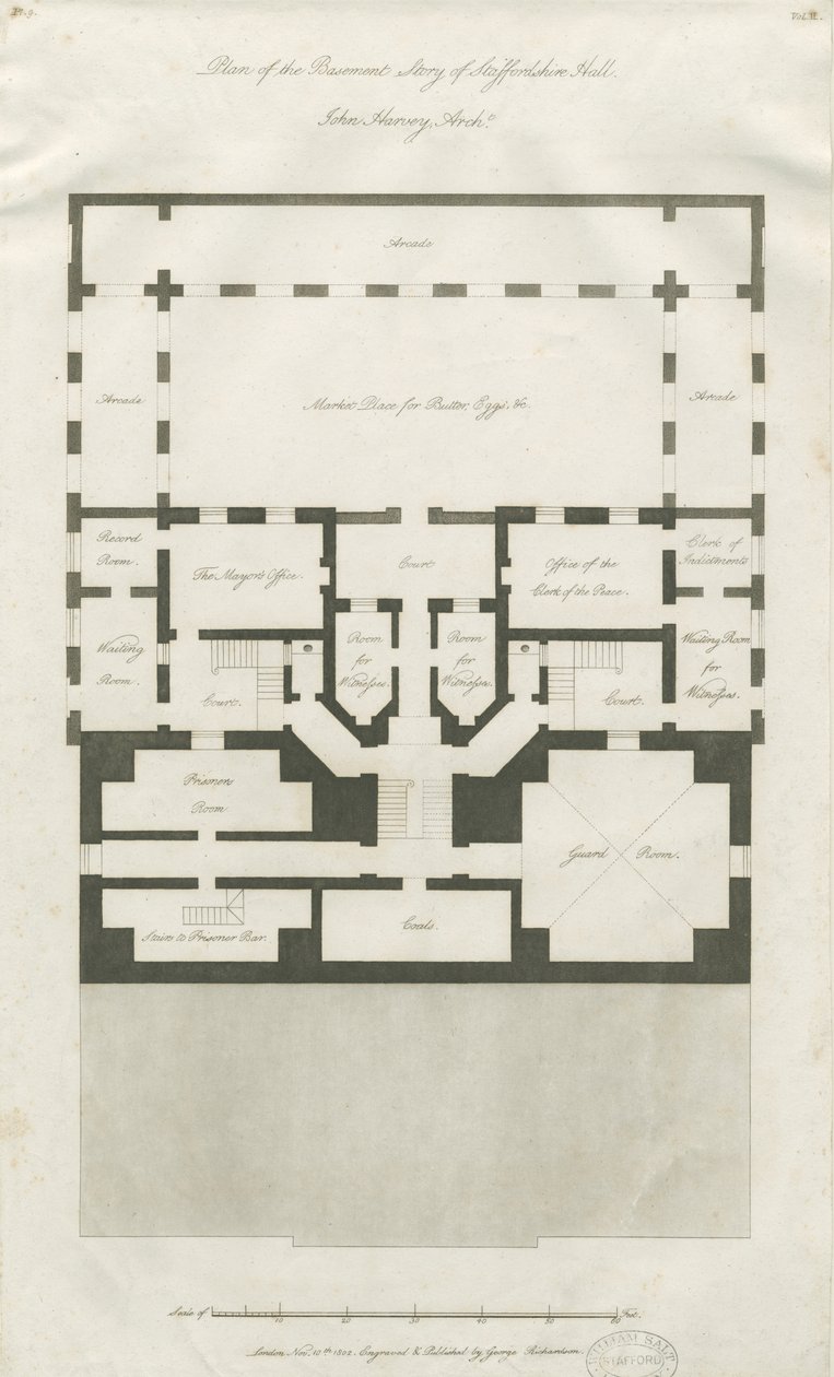 Stafford - Plano da história do porão do Shire Hall: gravura, nd [1794-1798] (impressão) de John Harvey
