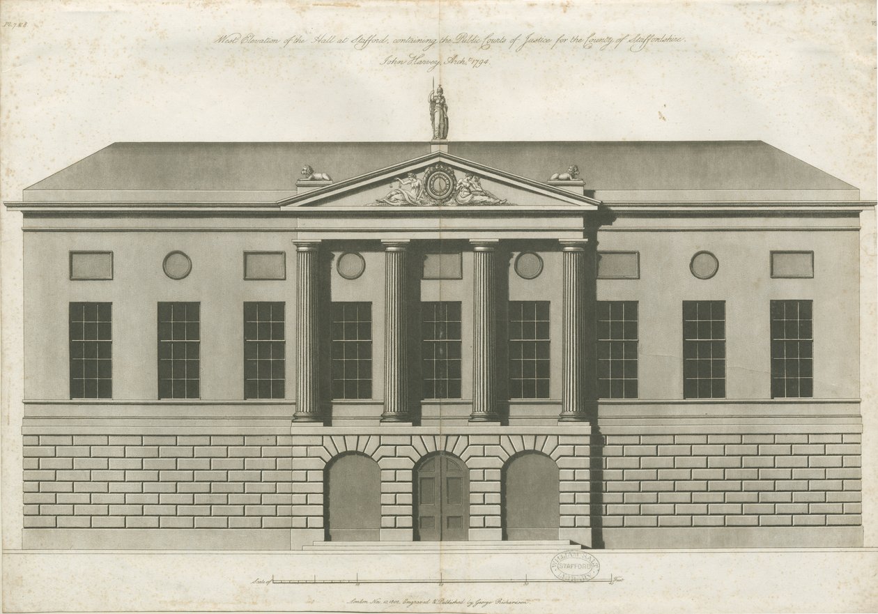 Stafford - Shire Hall: gravura em água-tinta de John Harvey
