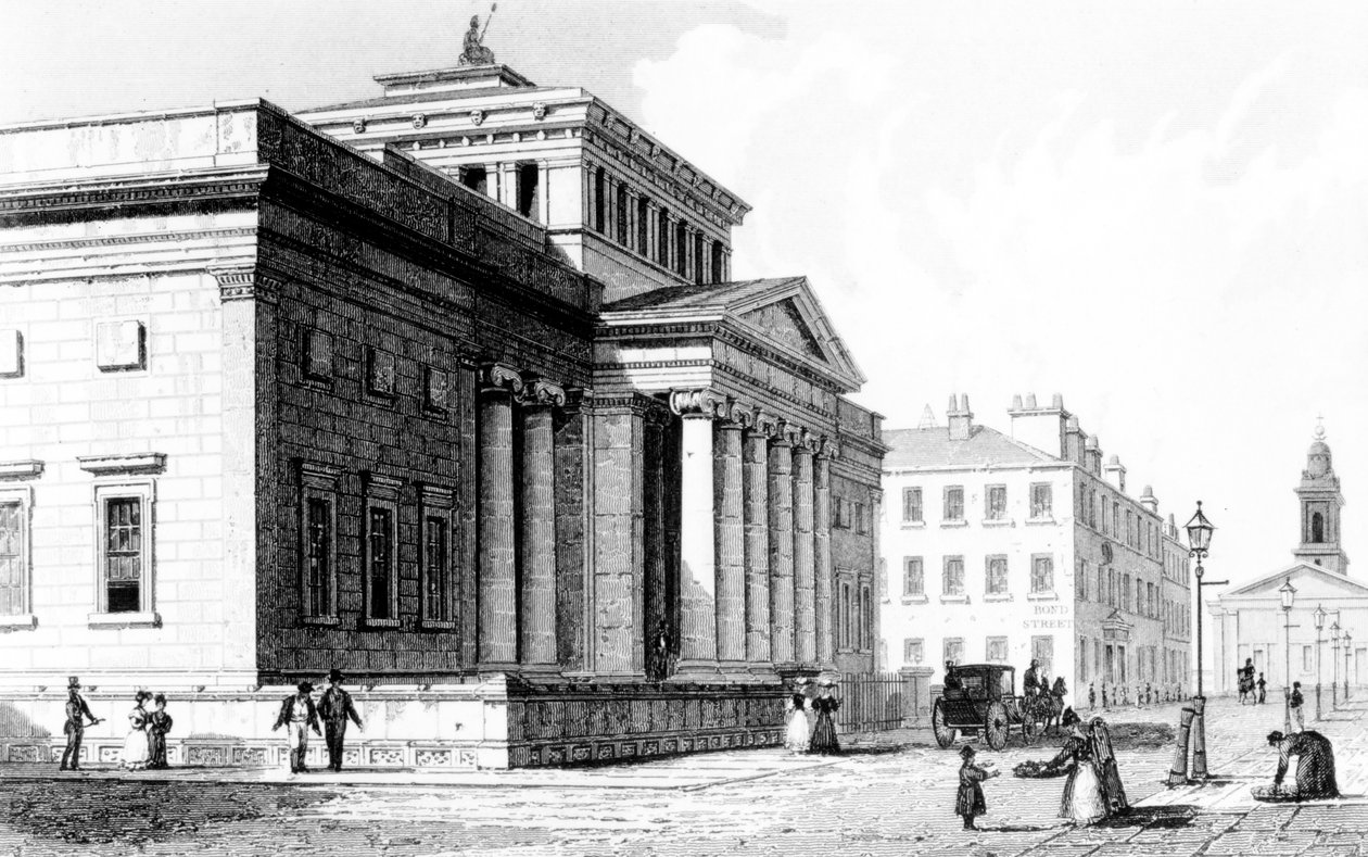 A instituição real, Manchester, gravada por Richard Winkles, c.1836 de John Harwood