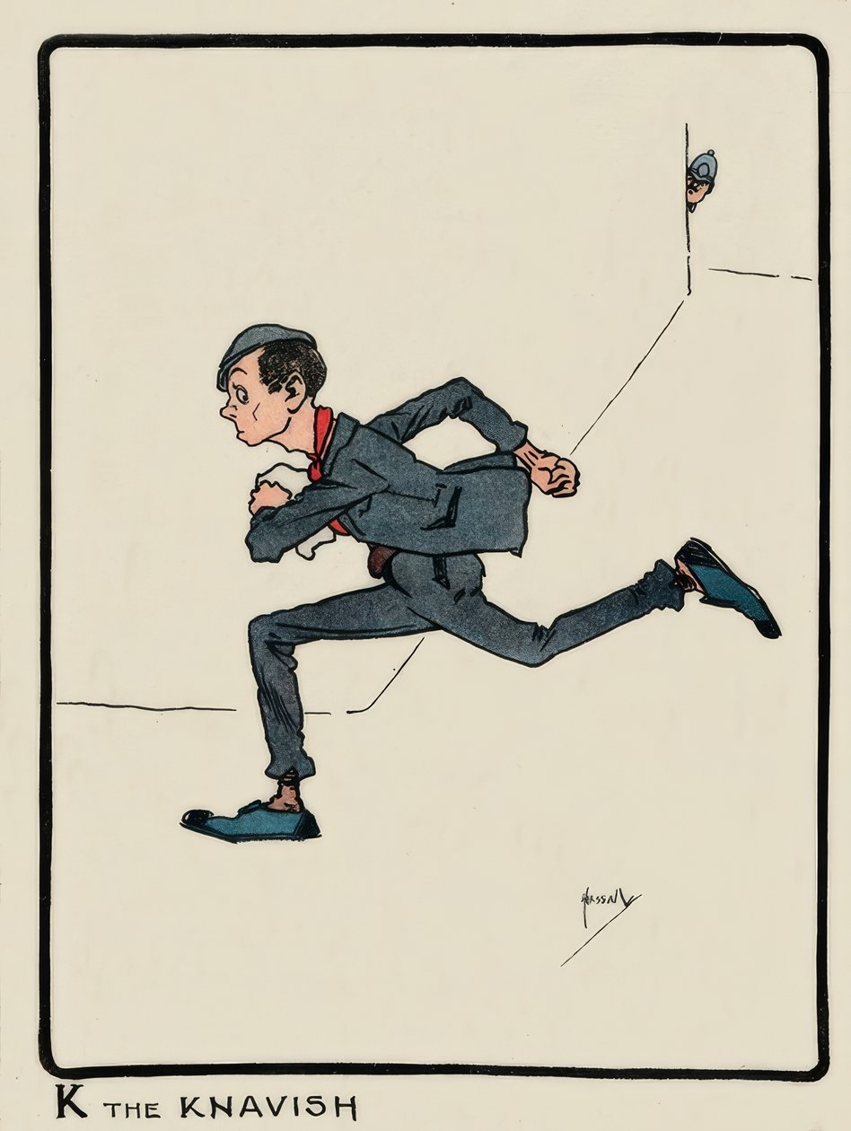 K the Knavish - J. Hassall - desenho, 1903 de John Hassall