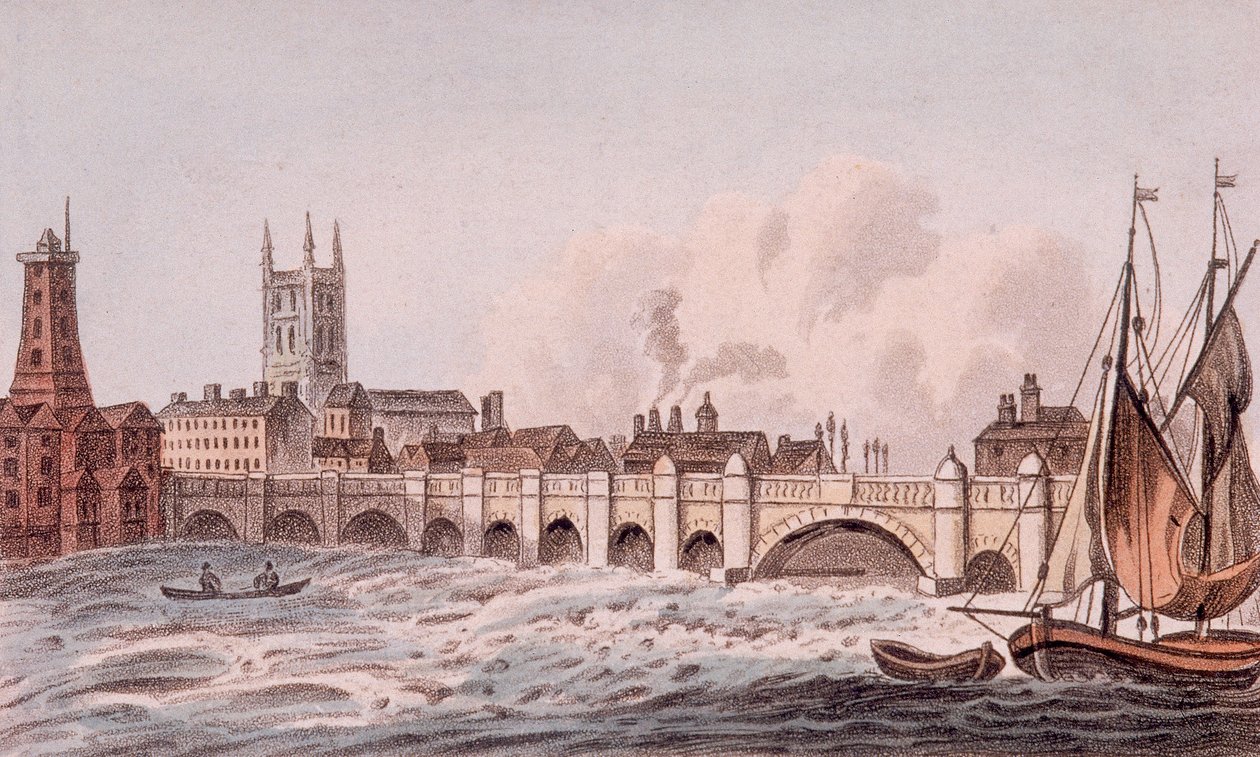 London Bridge old, Londres, 1823 de John Hassall
