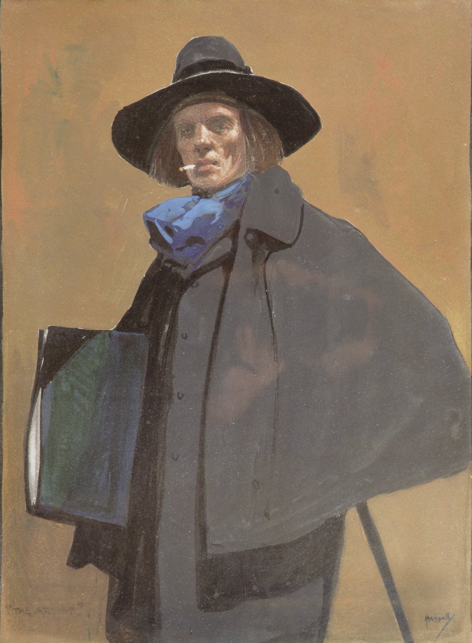 Retrato do Artista, c.1910 (aguarela sobre papel) de John Hassall