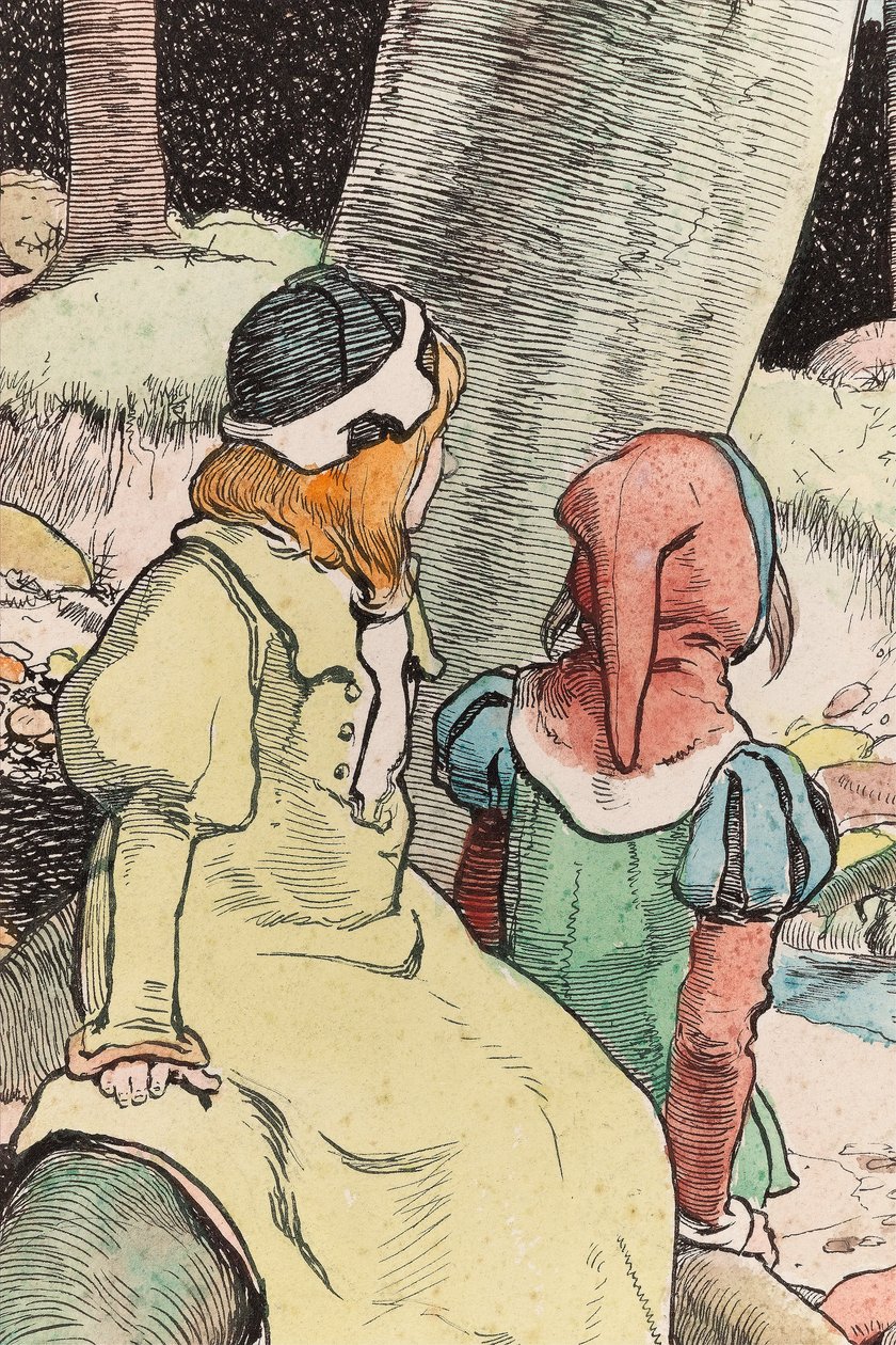 The Babes in the Wood, c.1900 (aguarela, caneta e tinta sobre papel) (detalhe de 244428) de John Hassall