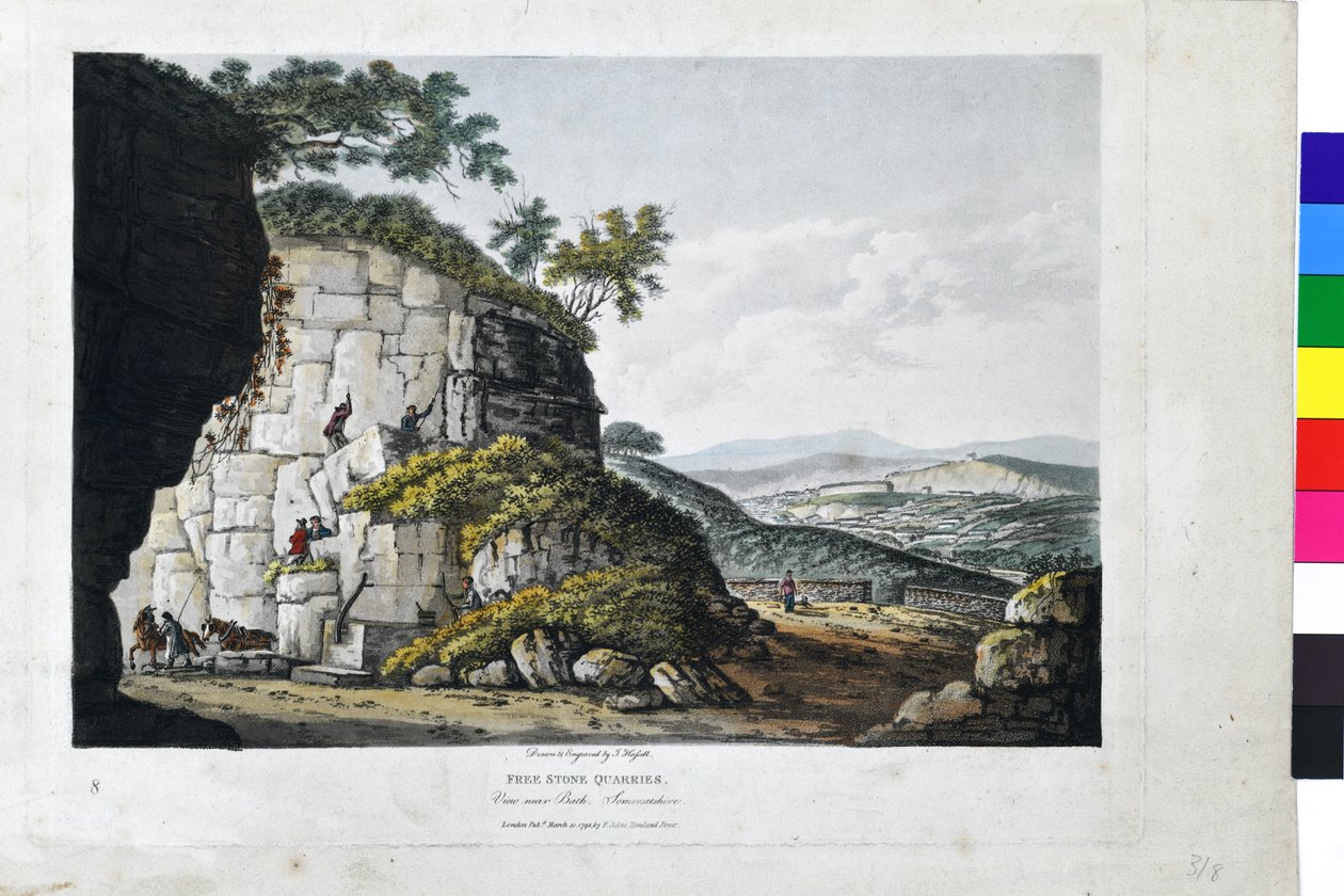 Pedreiras de Pedra Livre. Vista perto de Bath, Somersetshire de John Hassell