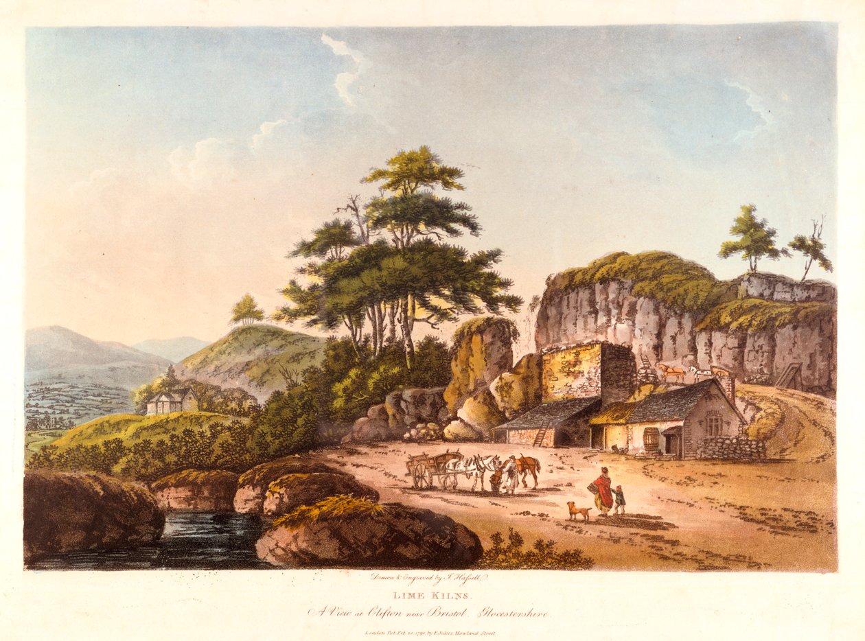 Fornos de cal. Uma vista em Clifton perto de Bristol, Gloucestershire, 1798. de John Hassell