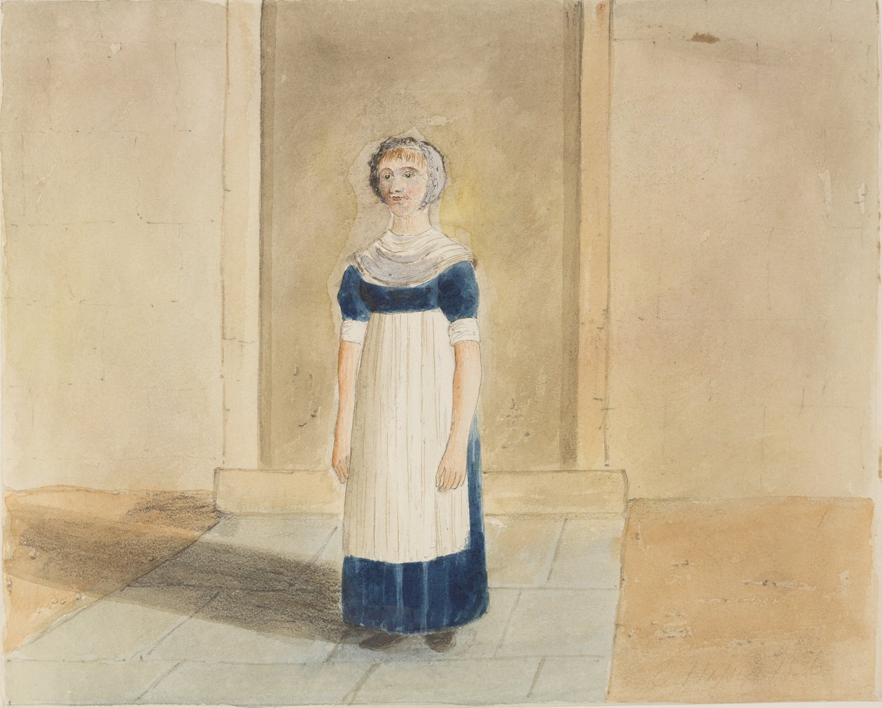 Retrato de um aluno da St Georges Charity School para Meninas, King Street, Southwark, agora conhecida como Newcomen Street, 1826 (wc on paper) de John Hassell