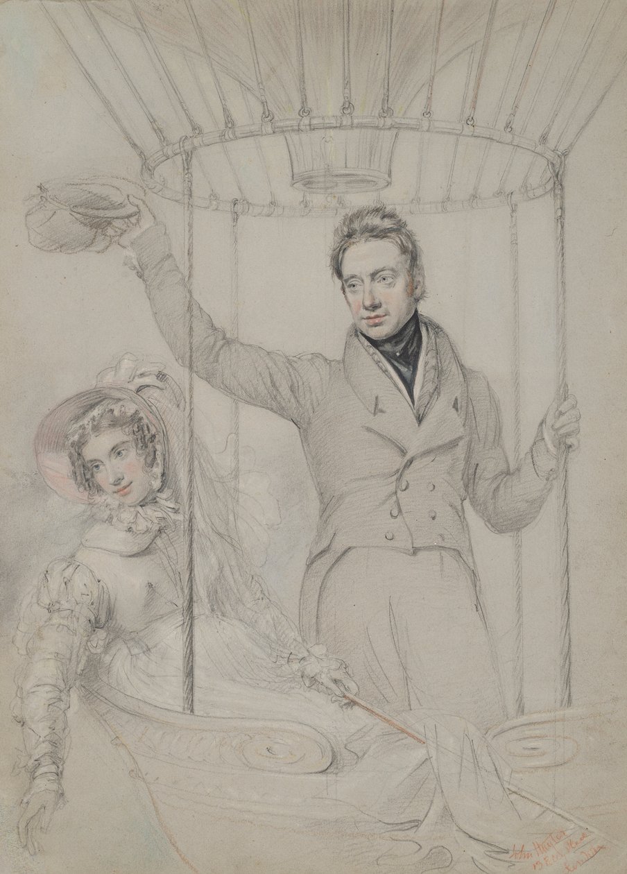 George Graham e a sua esposa, Margaret, Making a Balloon Ascent, Londres, 1823 de John Hayter
