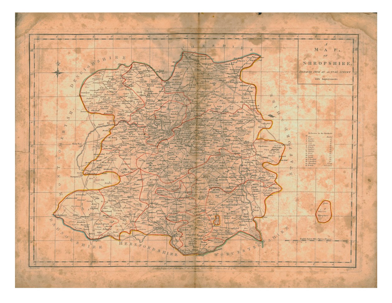 Um mapa de Shropshire, c1788 de John Haywood
