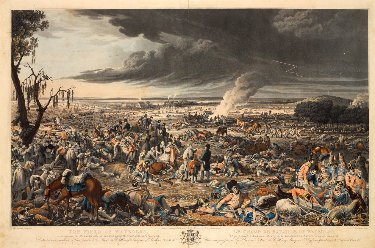 O Campo de Waterloo, como surgiu na manhã após a memorável batalha de 18 de Junho de 1815 (aquatint, colorido) de John Heaviside (after) Clark
