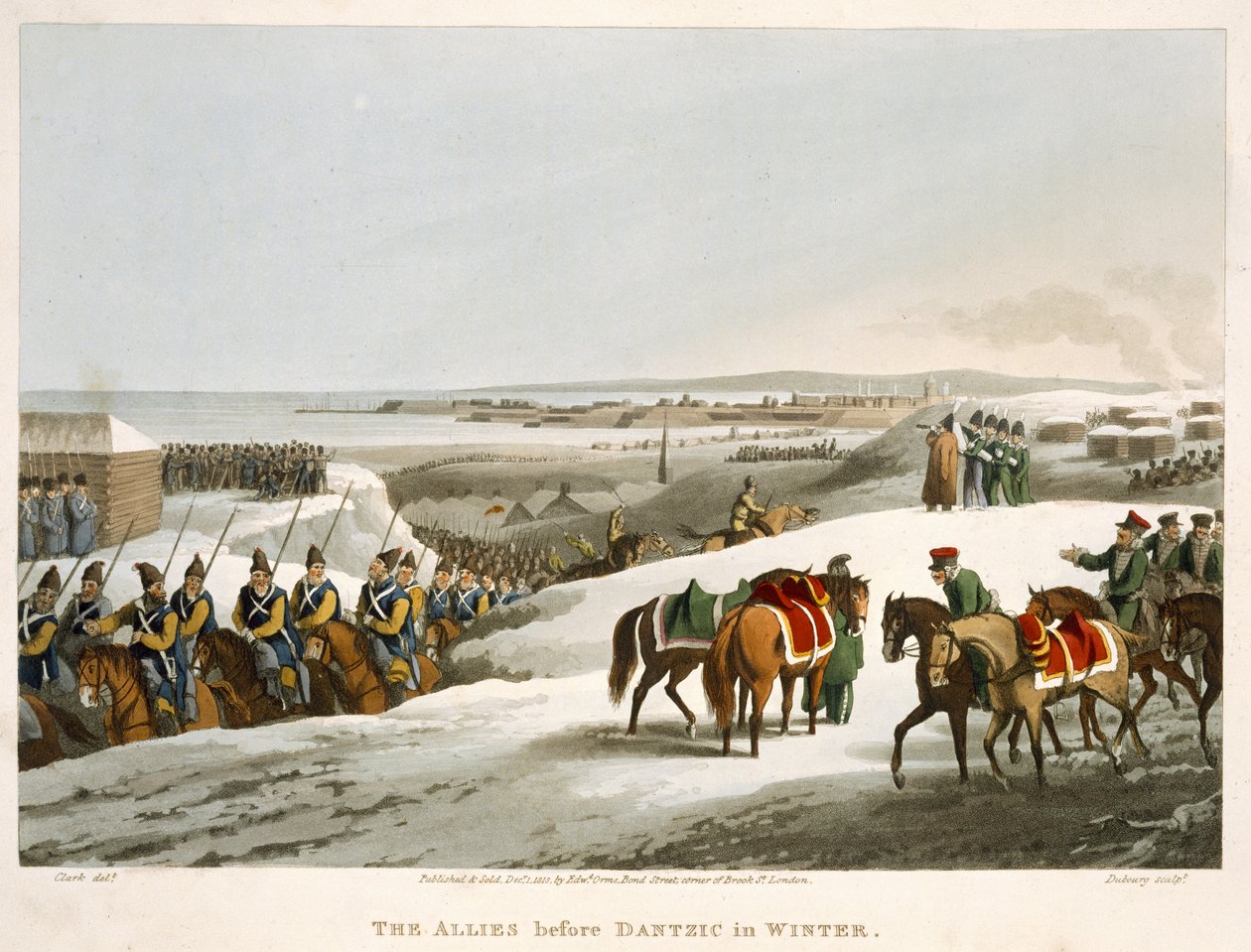 Os aliados antes de Dantzic no inverno, gravados por Matthew Dubourg (fl.1813-20) de "anedotas históricas, militares e navais", bar. por Edward Orme (1774-c.1820) 1818 (aquatinta) de John Heaviside Clark