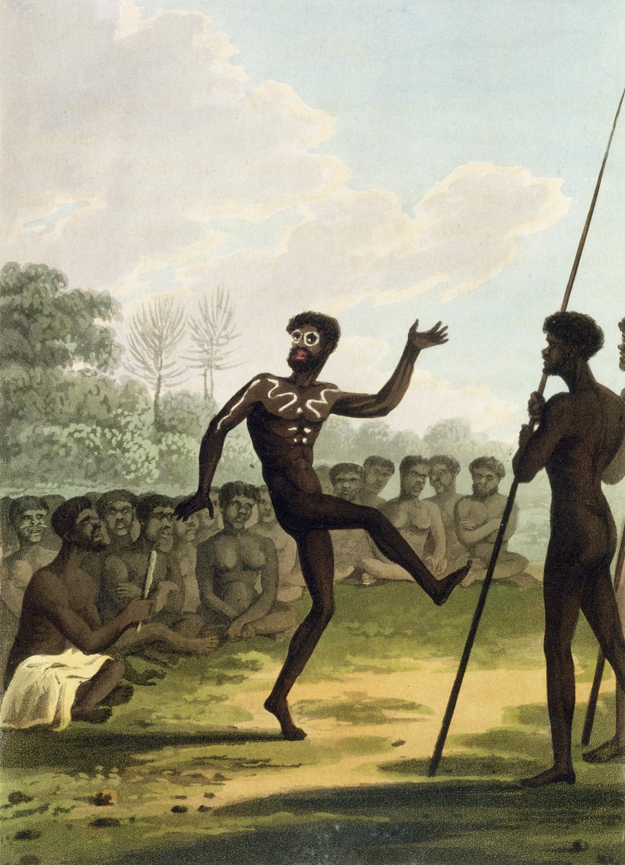 A dança, aborígene de Nova Gales do Sul gravada pelo bar de Matthew Dubourg (fl.1813-1820). 1813 de John Heaviside Clark