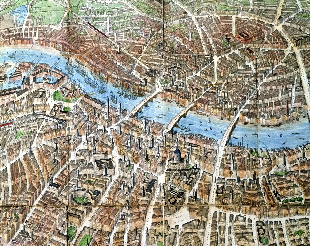 Balão dos bancos vista de Londres, publicado pela Banks und Co., 1851 (detalhe) de John Henry Banks