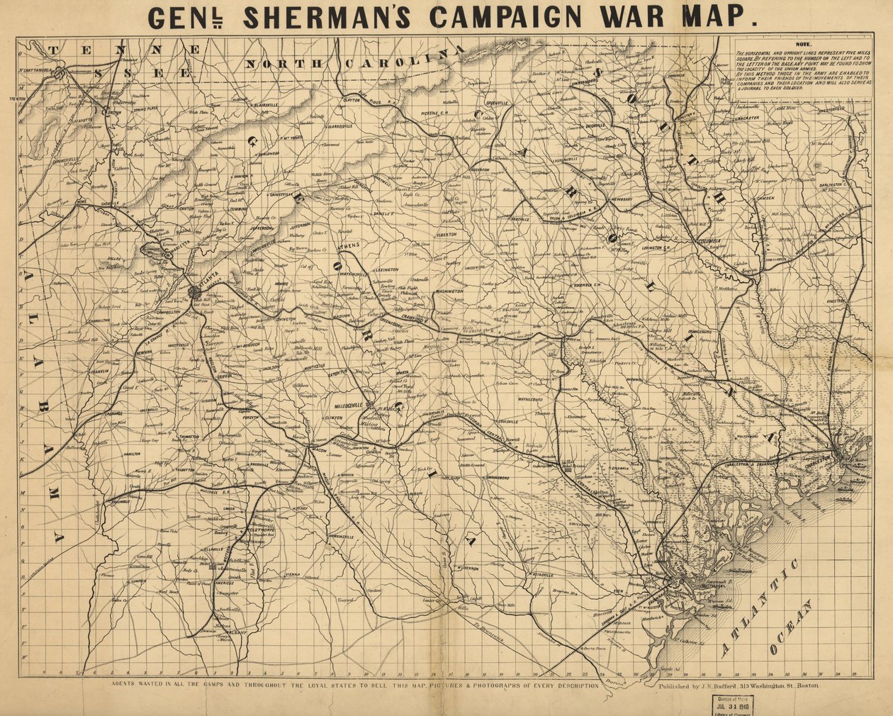 Mapa da campanha de guerra do General Sherman. LOC 99447285 de John Henry Bufford