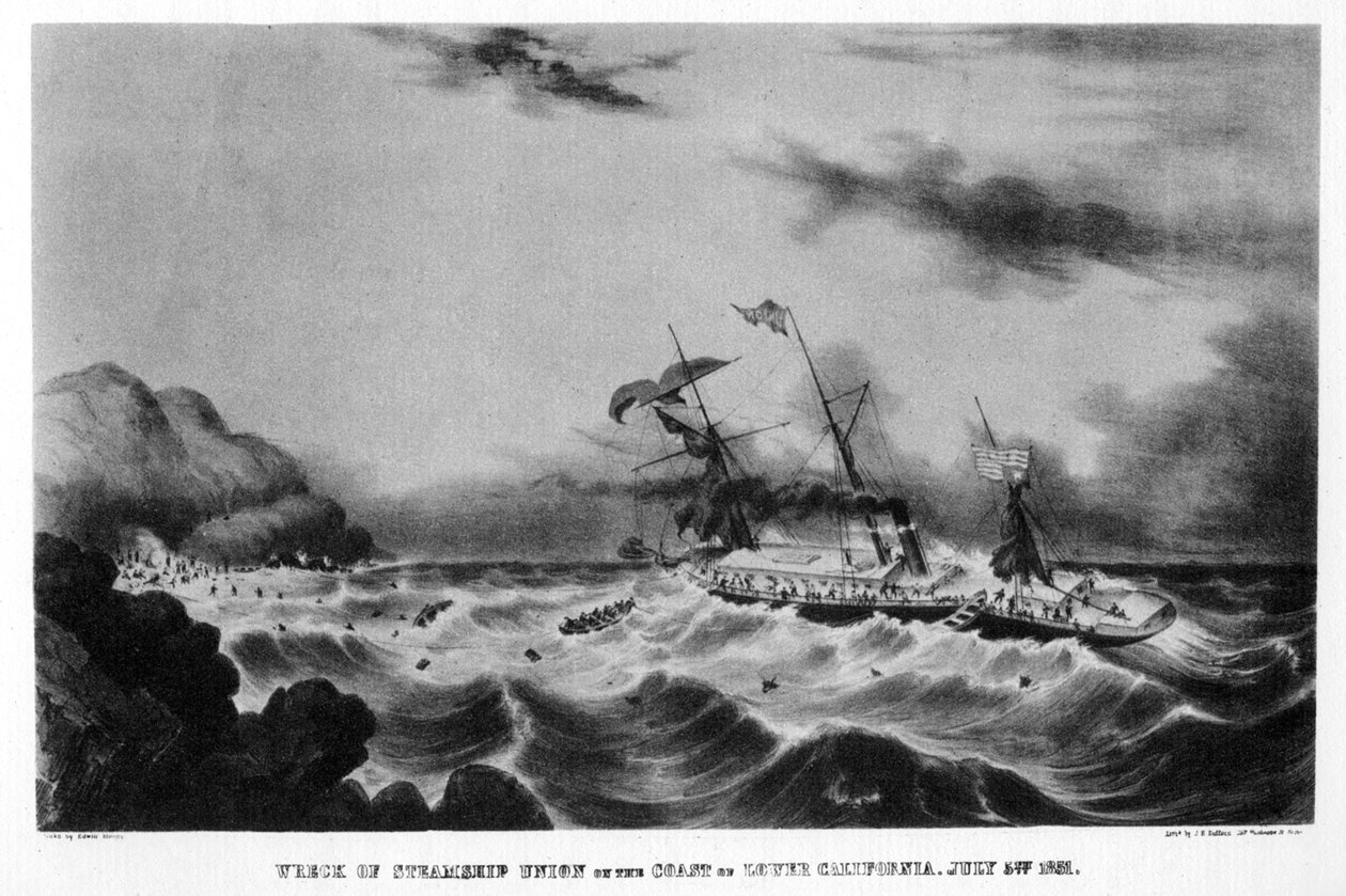 Os destroços do navio a vapor Union, na costa da Califórnia mais baixa, 1851 1937. de John Henry Bufford