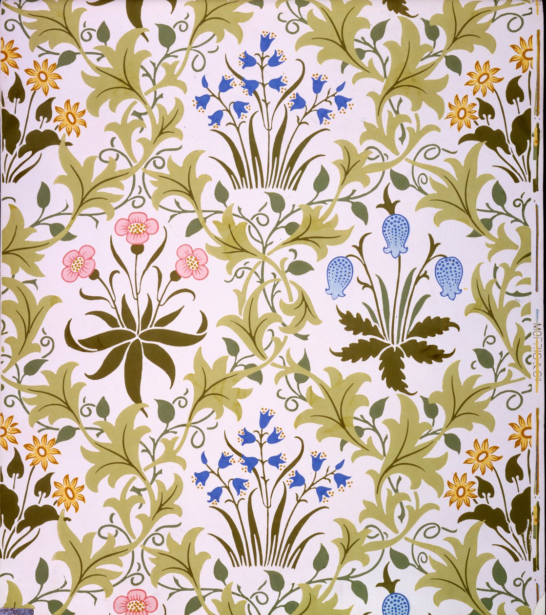 Celandine Wallpaper Design, final de 1896 (impressão xilogravura a cores sobre papel) de John Henry Dearle
