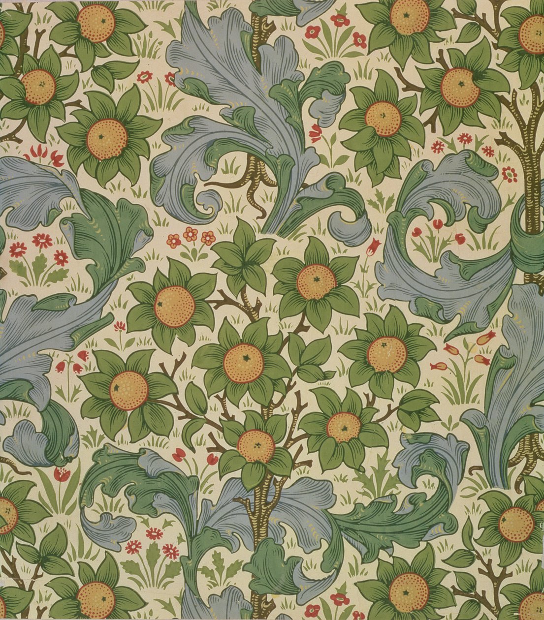 Papel de parede de pomar, desenhado por John Henry Dearle (1860-1932) para Morris and Company, 1899 de John Henry Dearle