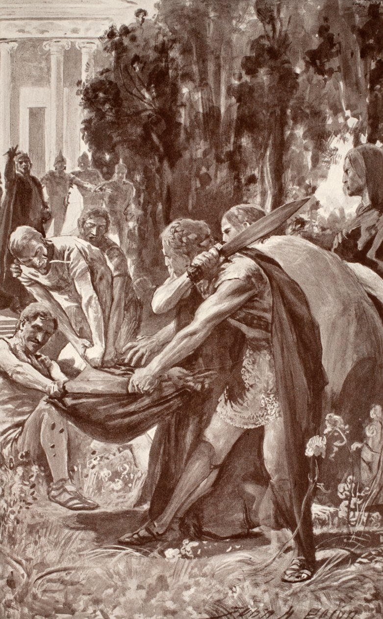 Brian ensina a pele de porco, ilustração de "mito e lenda celta" por Charles Squire, 1905 de John Henry Frederick Bacon