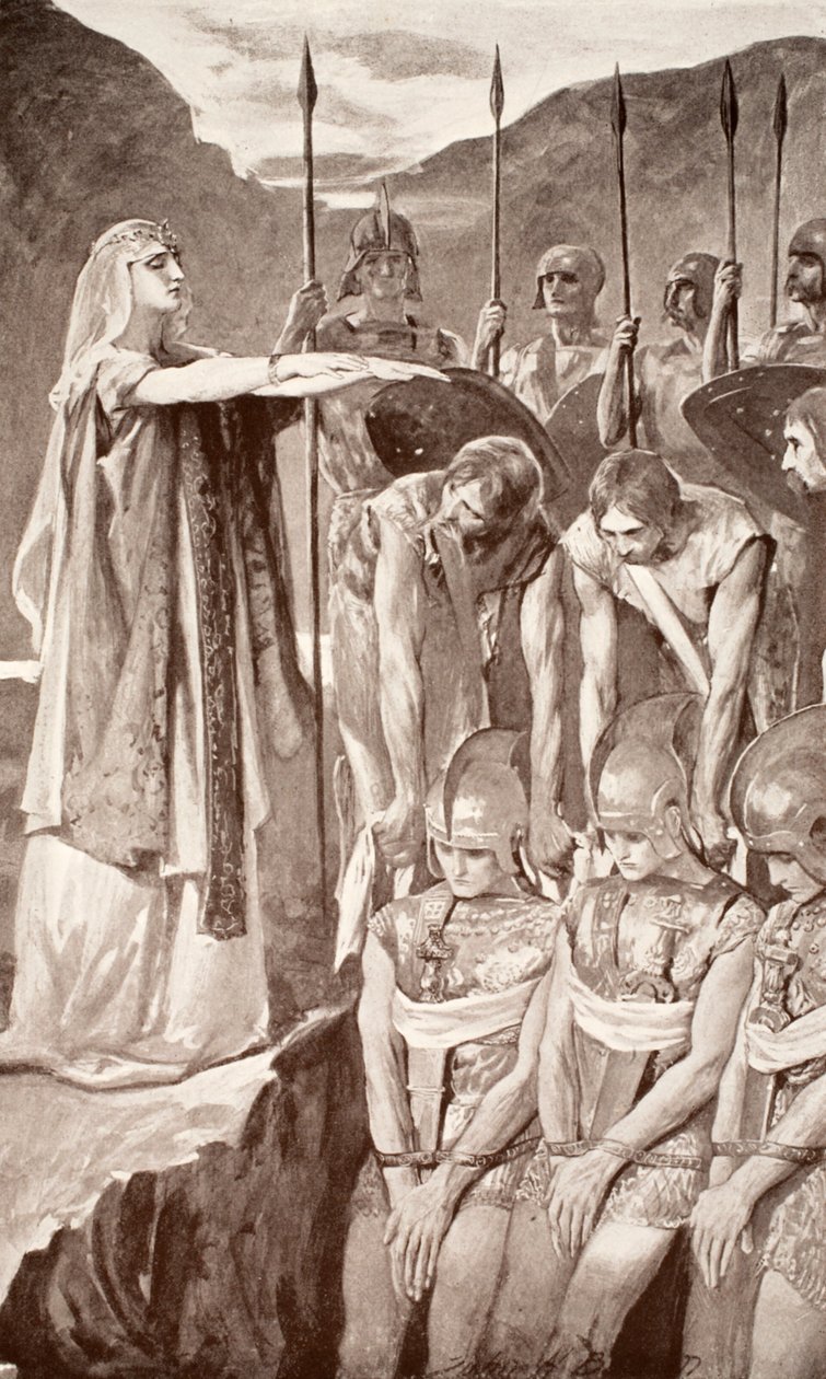 Deirdre&39;s Lament, ilustração de "Mito e Lenda Celta" de Charles Squire, 1905 de John Henry Frederick Bacon