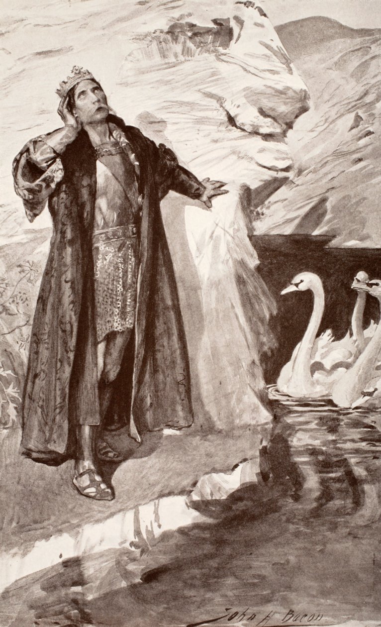 Ler e os cisnes, ilustração de &39;mito e lenda celta&39; por Charles Squire, 1905 de John Henry Frederick Bacon