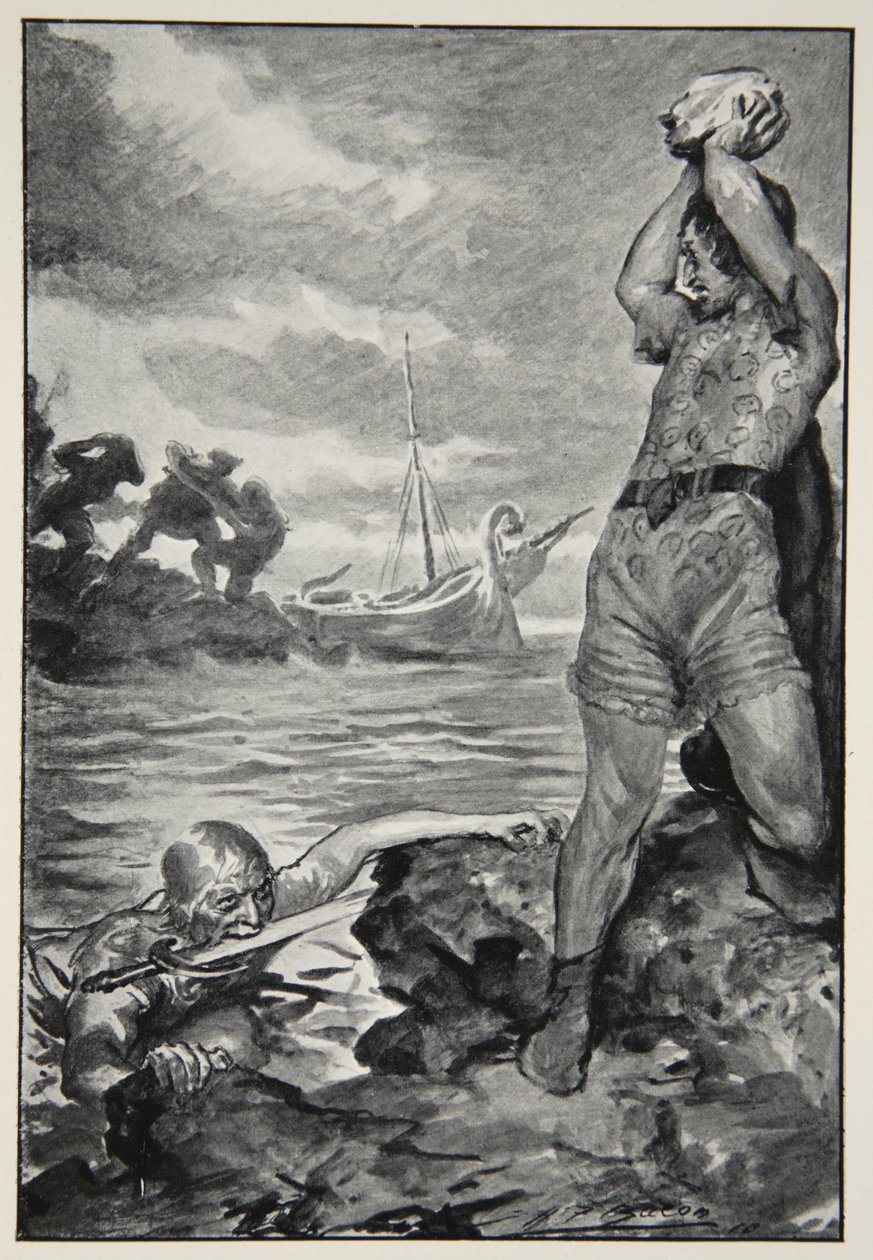 Thorbion levantou a pedra enorme, de "mitos heróicos e lendas da raça britânica" por MI Ebbutt, 1910 de John Henry Frederick Bacon