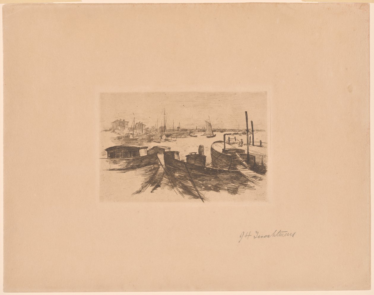 Porto com barcaças de John Henry Twachtman