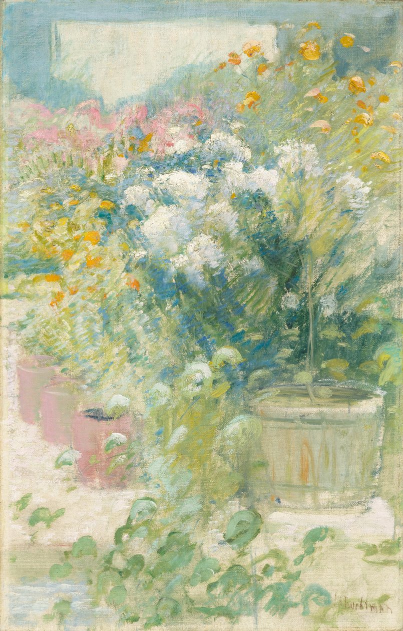 Na Estufa, c.1895 (óleo sobre tela) de John Henry Twachtman