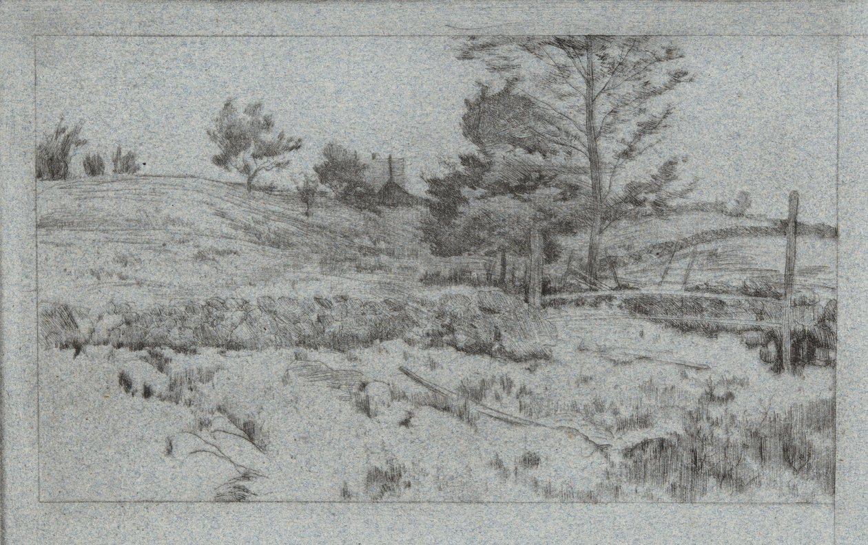 Paisagem com Muro de Pedra (esboço de campos) de John Henry Twachtman