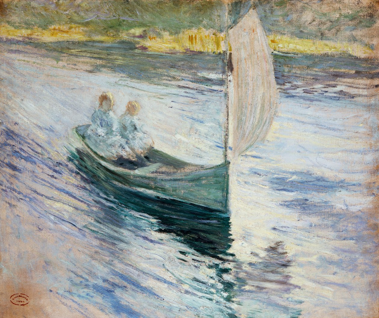 Duas crianças em um veleiro, 1883 de John Henry Twachtman