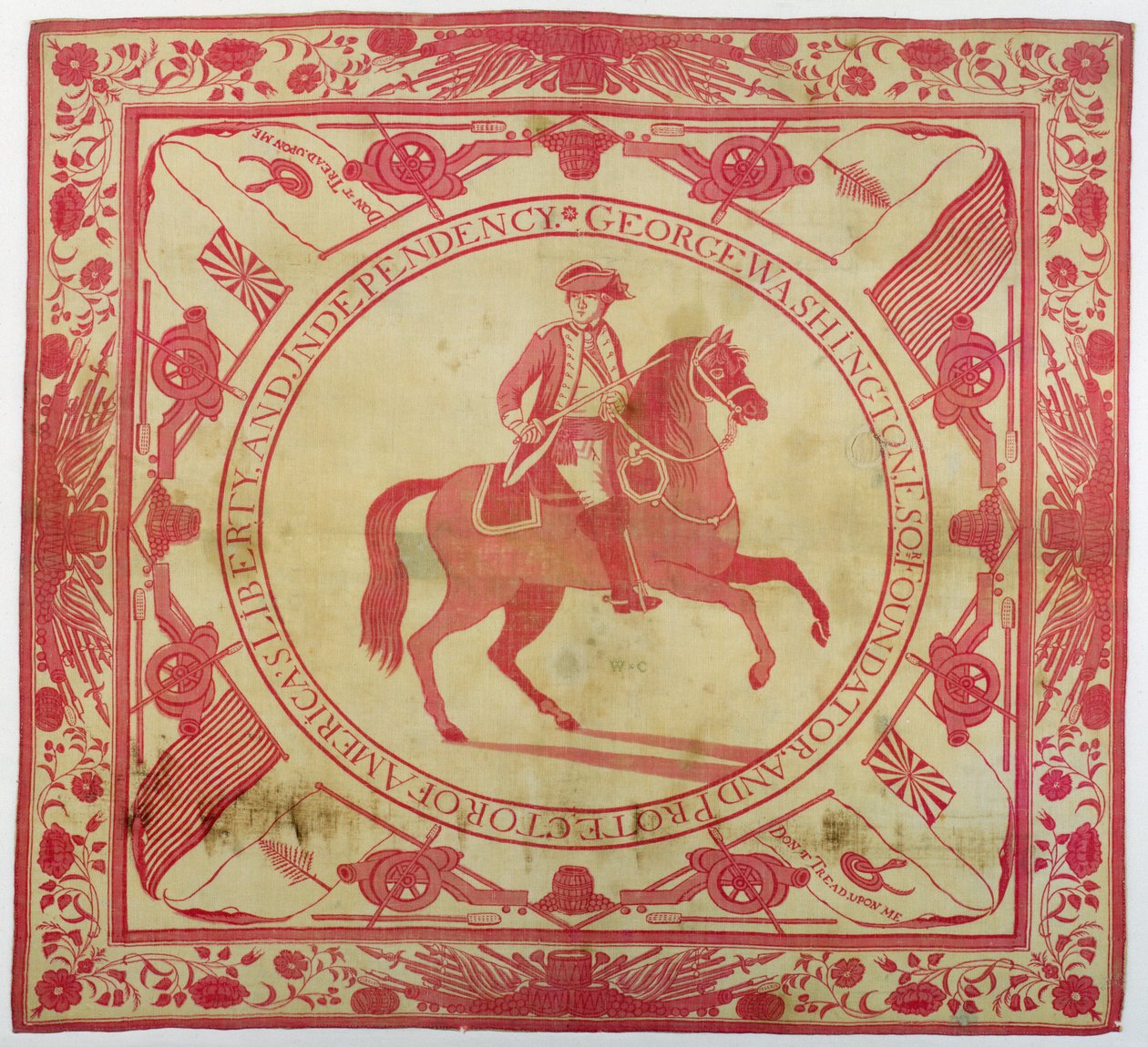 Lenço representando George Washington (1732-99) a cavalo, 1777-89 (algodão) de John Hewson