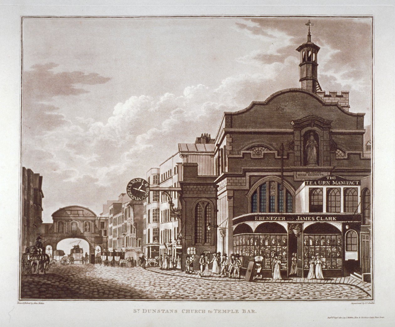 Fleet Street de St Dunstan no oeste para Temple Bar, cidade de Londres, 1802 de John Hickin