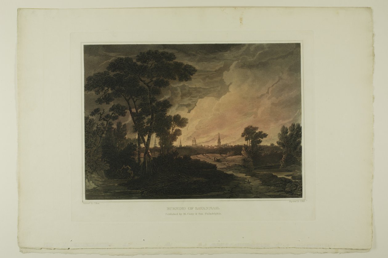 Burning of Savannah, placa quatro do segundo número de Vistas Pitorescas do Cenário Americano de John Hill
