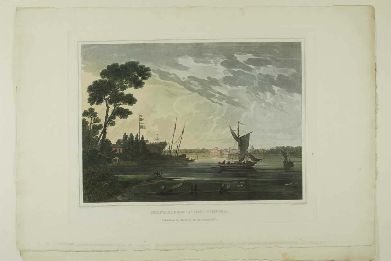 Norfolk; De Gosport, Virgínia, placa cinco do segundo número de Vistas pitorescas da paisagem americana de John Hill