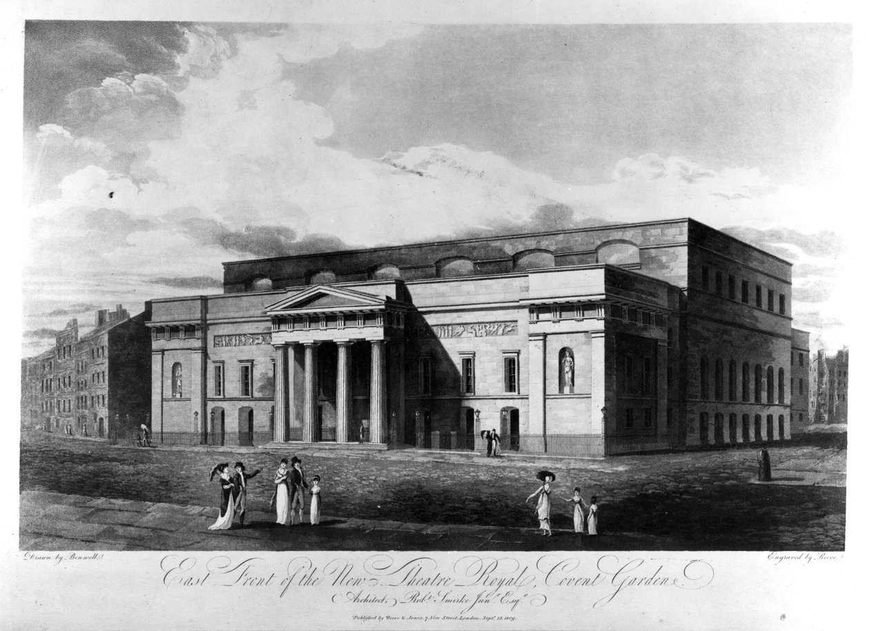 Frente Leste do Novo Teatro Real, Covent Garden, gravado por Richard Reeve, 1809 de John Hodges Benwell