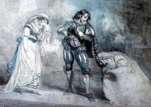 Pierre du Terrail, Chevalier de Bayard (1476-1524) com a viúva e sua filha de John Hodges Benwell