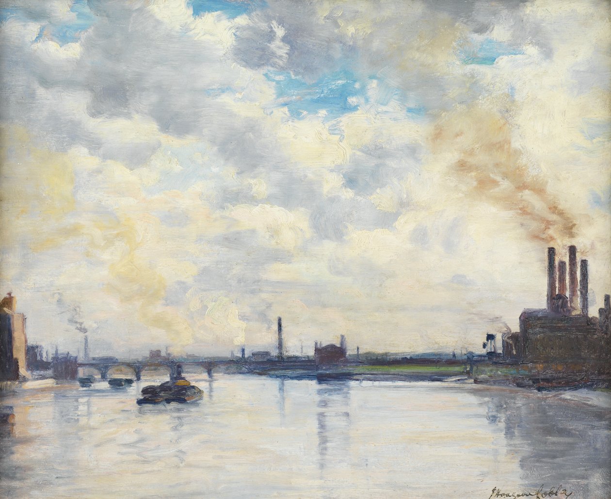 Chelsea Reach (óleo sobre painel) de John Hodgson Lobley