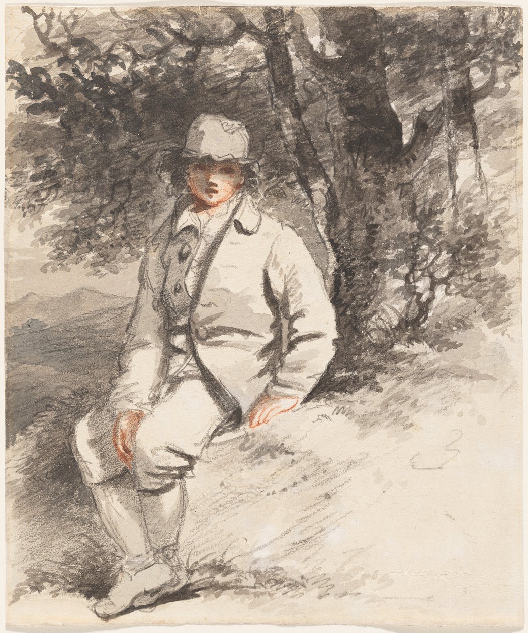 Um jovem rapaz sentado debaixo de uma árvore de John Hoppner