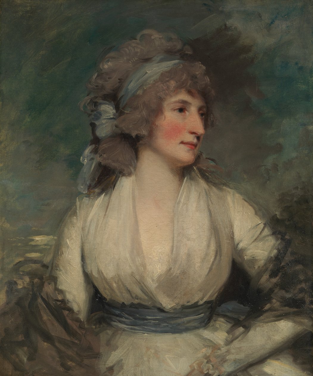 Retrato de uma mulher, reverso, agora coberto por lona de recorte Study of a Childs Head, 1790s. de John Hoppner