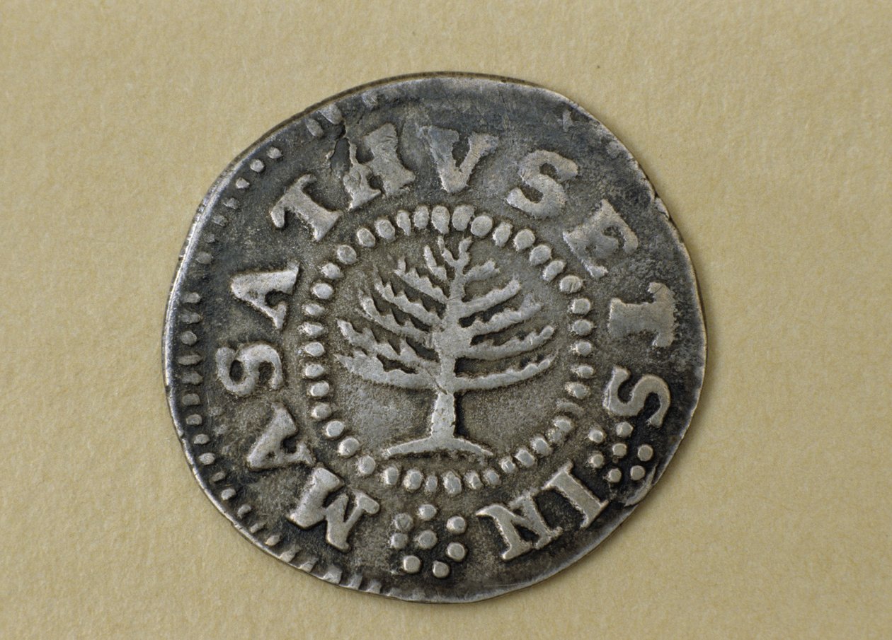 Pine Tree Shilling, 1667-1682 (prata) de John Hull