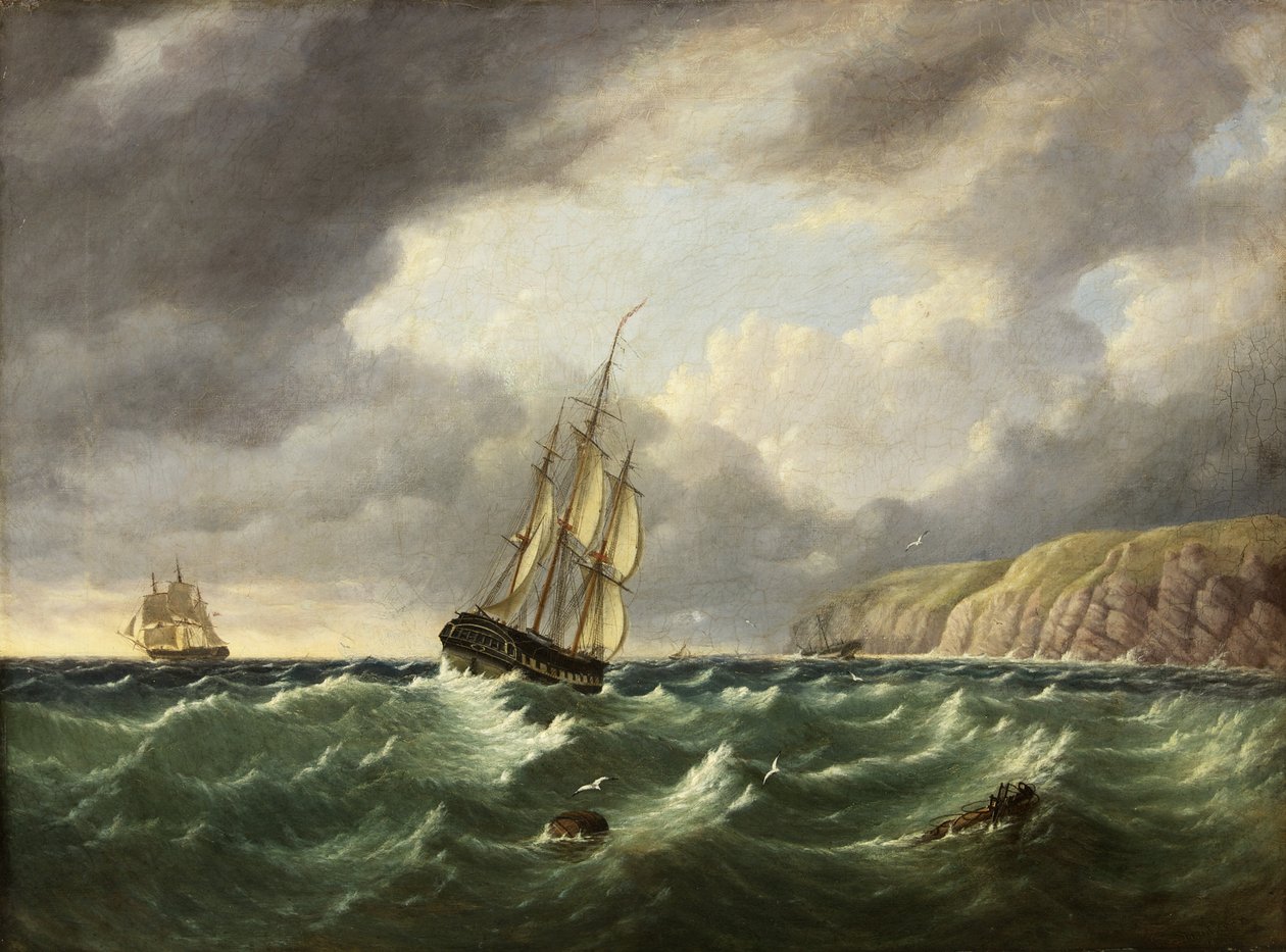 Paisagem marítima, com Dois Navios e Penhascos de John I. Harvey