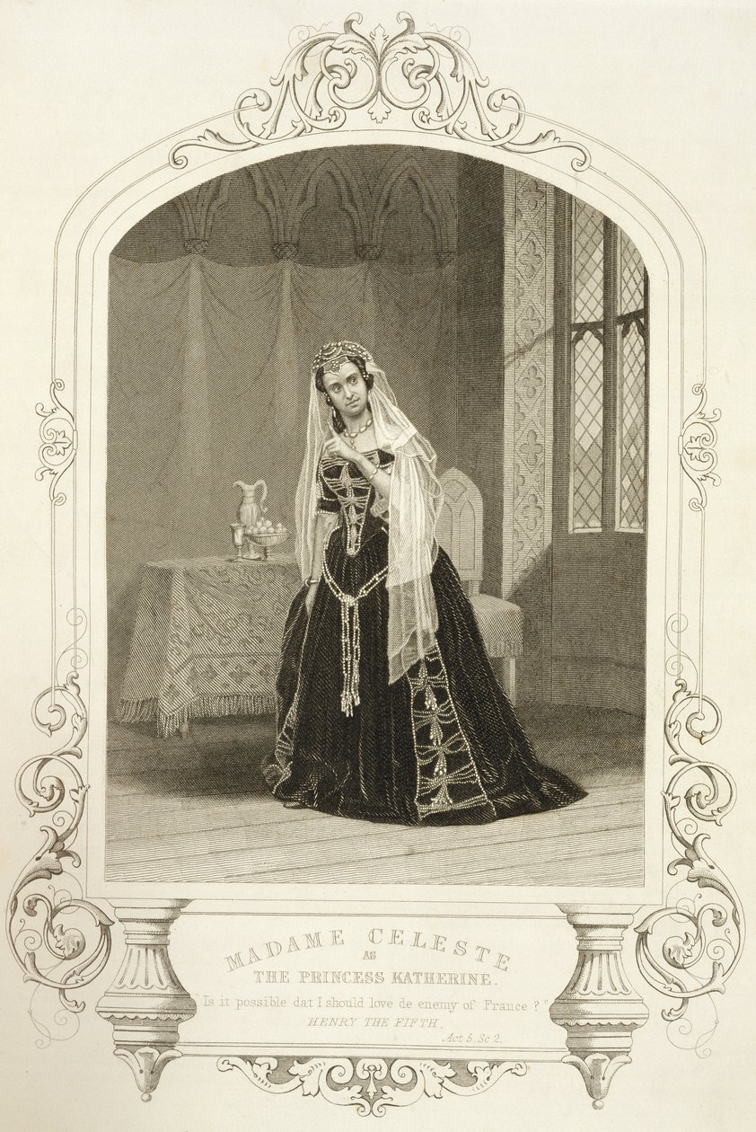 Madame Celeste como a Princesa Katherine, Ato V Cena 2 de &39;Henrique V&39;, de um daguerreótipo, gravado por George Hollis (1792-1842), pub. de John Tallis und Co. de John Jabez Edwin Paisley Mayall